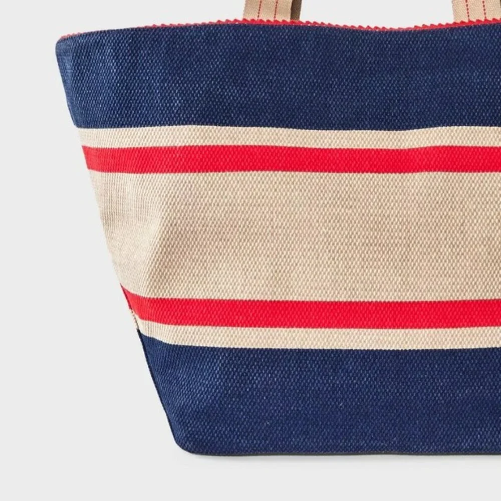 Universal Thread Navy/Red Striped Reversible Canvas Tote/NWT